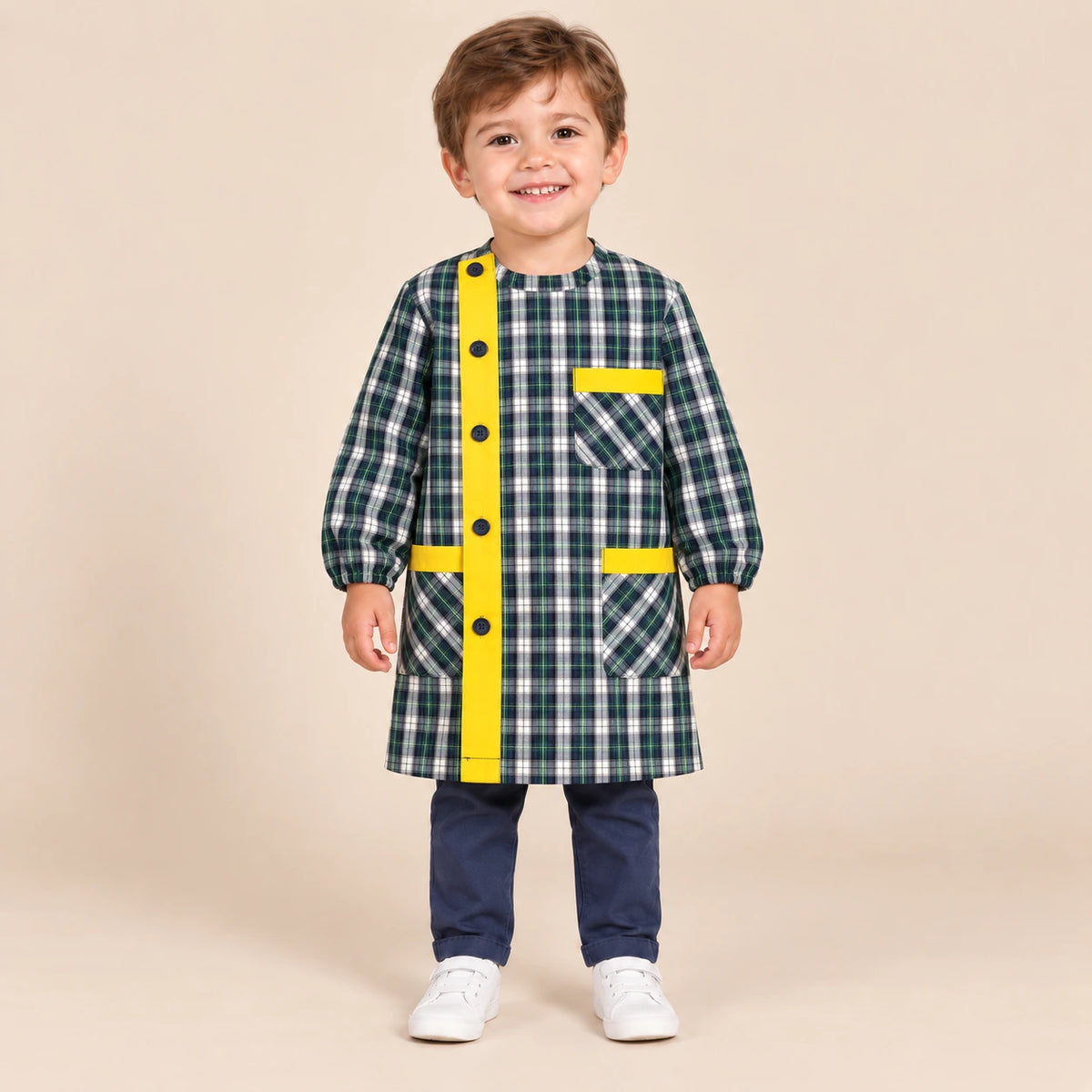 Bata Escolar Menino Pré-escola | Algodão/Poliéster | Várias Cores